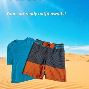 Cherokee Multicolor Striped Swim Shorts Trunks and rash guard 8 Medium
